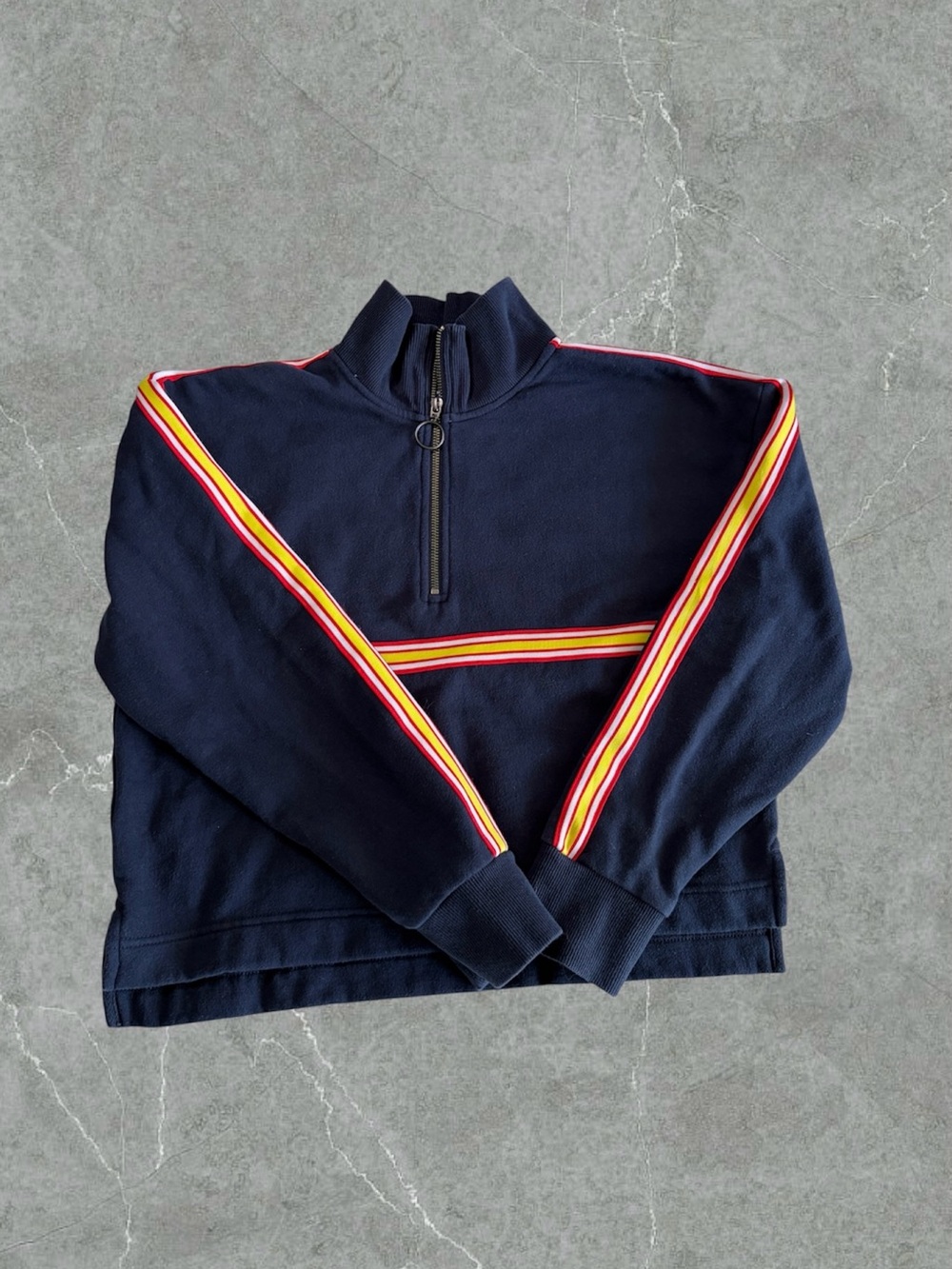 Women’s Sporting Life Navy Half-Zip Sweatshirt with Red & Yellow Stripe